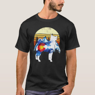 Funny Vintage Siberian Husky Dog Colorado Flag Sun T-Shirt