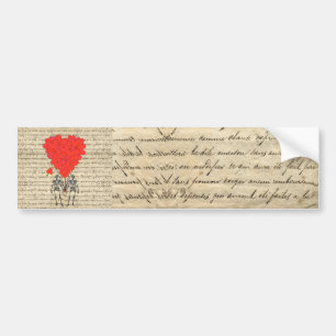 Funny vintage Skeleton and red heart Bumper Sticker