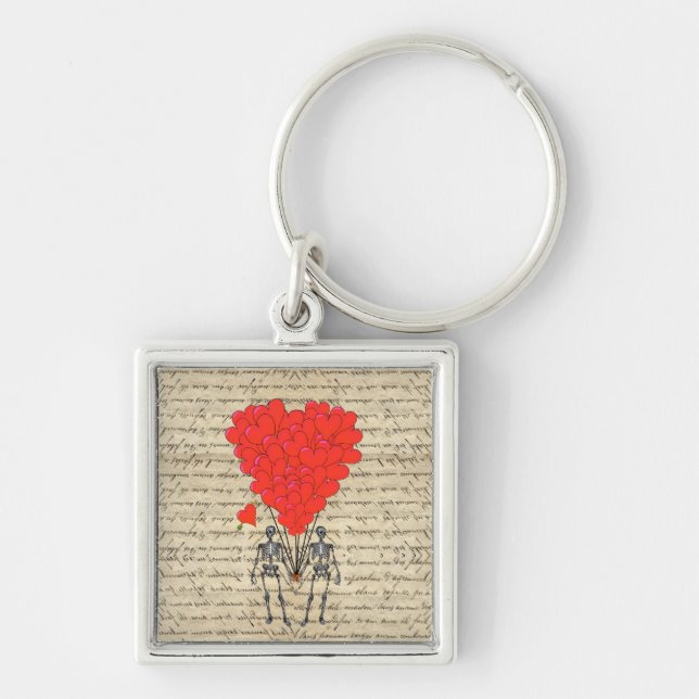 Funny vintage Skeleton and red heart Keychain (Front)