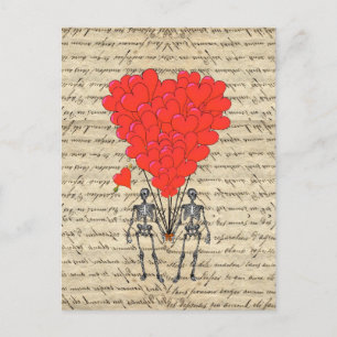 Funny vintage Skeleton and red heart Postcard