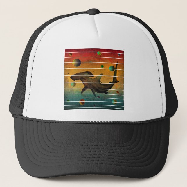 Funny Vintage Space Shark Trucker Hat (Front)