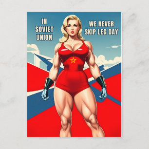 Funny Vintage Style Soviet USSR Gym Muscle Humour Postcard