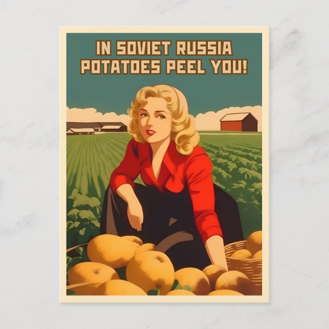 Funny Vintage Style Soviet USSR Potato Humour Postcard (Front)