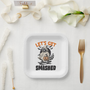 Funny Vintage Themed Raccoon Skateboard Halloween Paper Plate