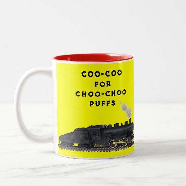 Funny Vintage Train Two-Tone Coffee Mug (Left)