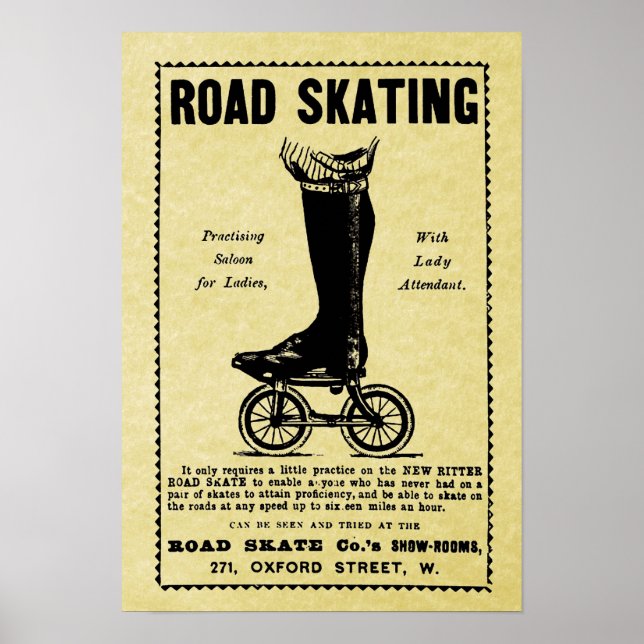 Funny Vintage Victorian Roller Skating Ad Poster (Front)