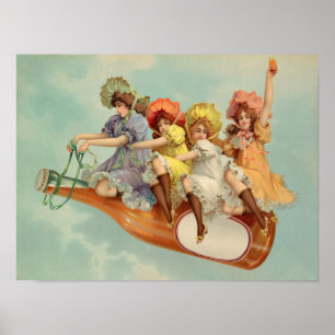 Funny Vintage Victorian Women Drinking Beer Poster