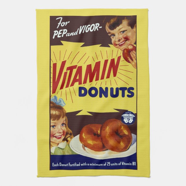 Funny Vintage "Vitamin Doughnuts" Advertisement Kitchen Towel (Vertical)