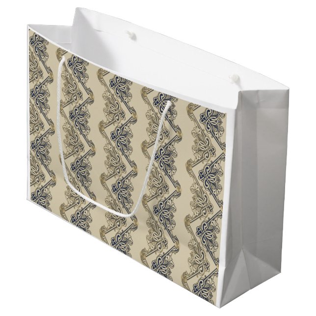 Funny Vintage Wallpaper - sand blue Large Gift Bag (Front Angled)