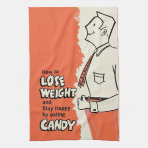 Funny Vintage Weight Loss Ad EAT CANDY Kitchen Towel