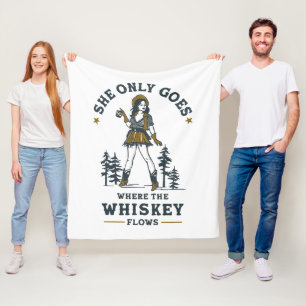 Funny Vintage Western Cowgirl Whiskey Lover Fleece Blanket