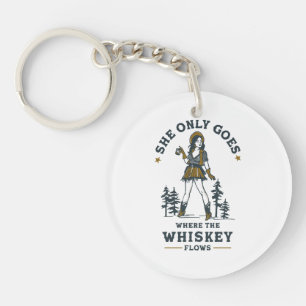 Funny Vintage Western Cowgirl Whiskey Lover Keychain
