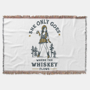 Funny Vintage Western Cowgirl Whiskey Lover Throw Blanket