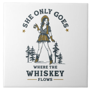 Funny Vintage Western Cowgirl Whiskey Lover Tile