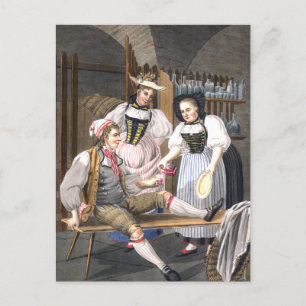 Funny Vintage Wine Cellar Swiss Drinking Scene  Postcard