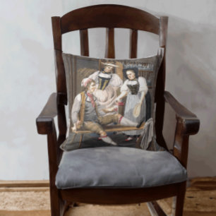 Funny Vintage Wine Cellar Swiss Drinking Scene Thr Throw Pillow