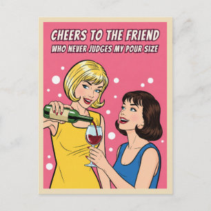 Funny Vintage Wine Humor Best Friend Pop Art  Postcard