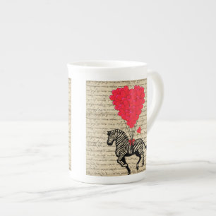 Funny vintage zebra & heart balloons bone china mug