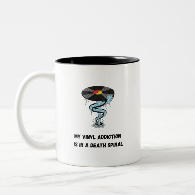 Funny Vinyl Addiction Spiral | Record Collector Two-Tone Coffee Mug (Left)