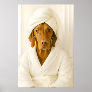 Funny Vizsla Bathroom Print, Vizsla In Bathrobe Poster