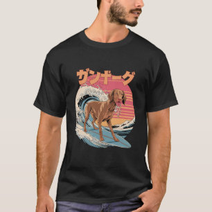 Funny Vizsla Dog Japanese Kanagawa Wave T-Shirt