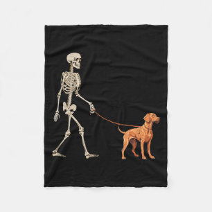 Funny Vizsla Skeleton Dog Walking Halloween Dog Fleece Blanket