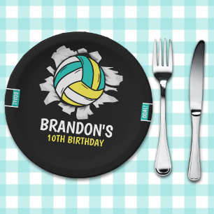 Funny Volleyball Boy Birthday Paper Plate