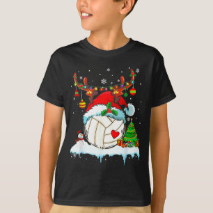 Funny Volleyball Christmas Reindeer Santa Hat Ligh T-Shirt