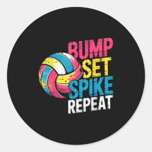 Funny Volleyball Joke Bump Set Spike Repeat Player Classic Round Sticker