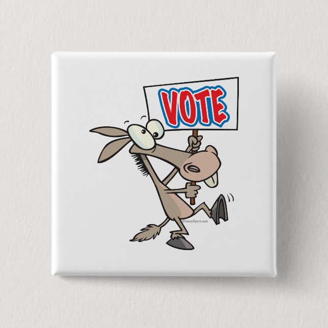 funny vote democrat donkey cartoon 2 inch square button (Front)