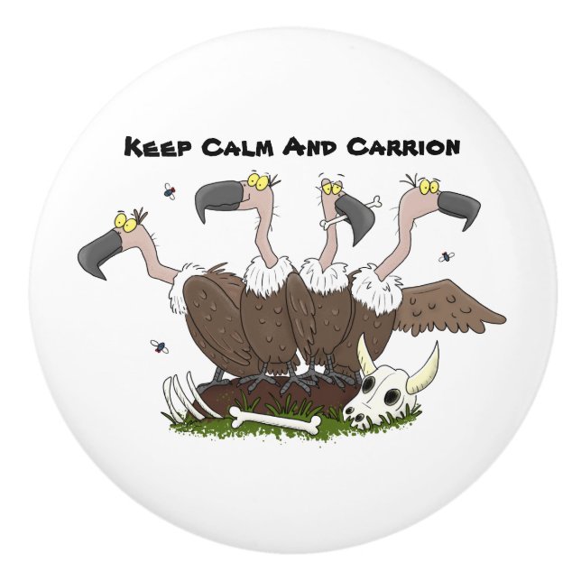 Funny vultures humour cartoon ceramic knob (Front)