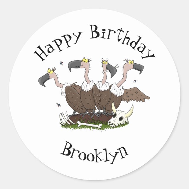 Funny vultures humour cartoon classic round sticker (Front)
