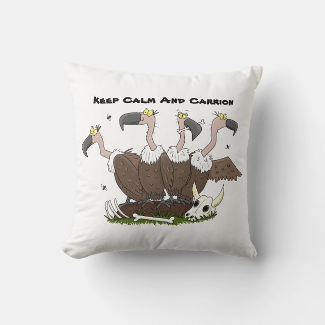 Funny vultures humour cartoon throw pillow (Front)