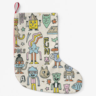 Funny Wacky Doodle Characters Set 2. Vintage Textu Small Christmas Stocking