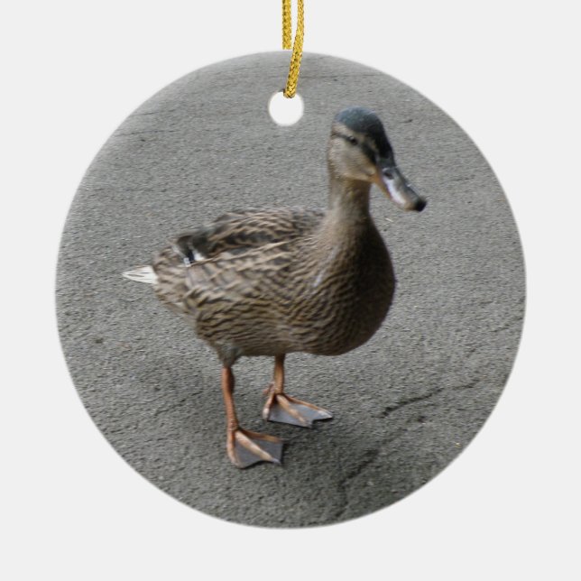 Funny Waddling Duck Custom Birthday Ceramic Ornament (Front)