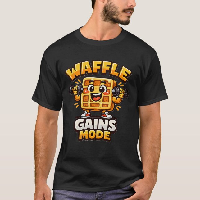 Funny Waffle Gains Mode Shirt Cute Gym Waffle Tee (Front)