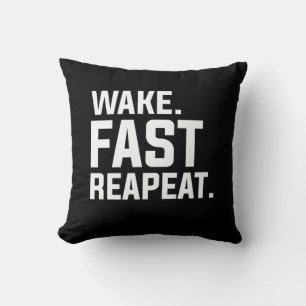 Funny Wake Fast Repeat Graphic Sarcastic  Throw Pillow