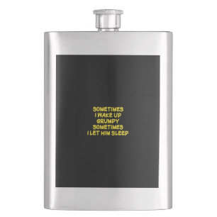 Funny Wake-Up Humour Grumpy Mornings for Him Hip Flask