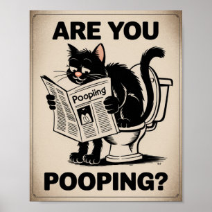 Funny Wall Art - Are You Pooping? Cat on Toilet