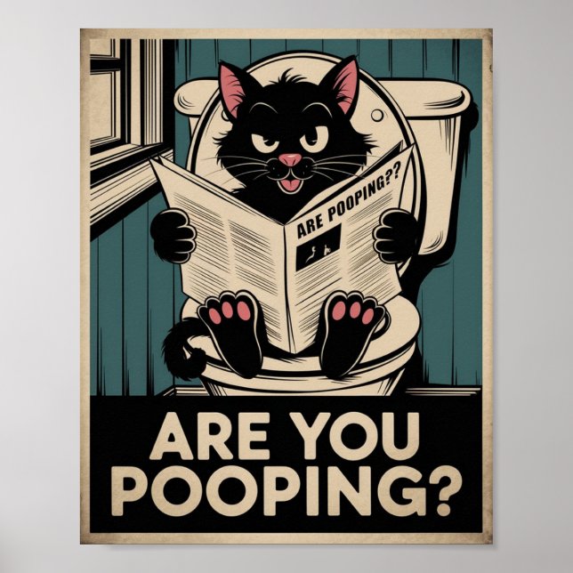 Funny Wall Art - Are You Pooping? Cat on Toilet (Front)