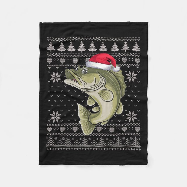 Funny Walleye Fish Ugly Christmas Sweater Santa Xm Fleece Blanket (Front)