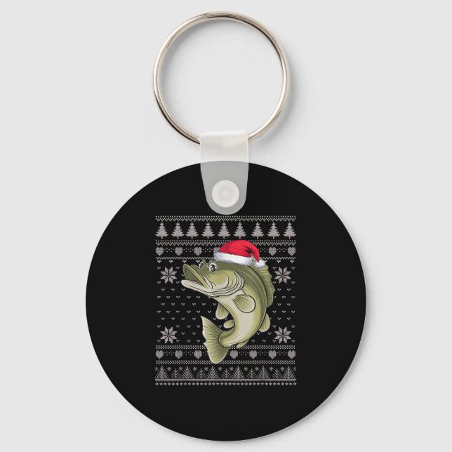 Funny Walleye Fish Ugly Christmas Sweater Santa Xm Keychain (Front)