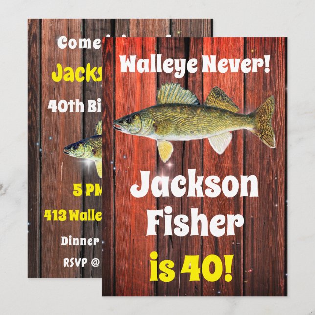 Funny Walleye Fisherman's Birthday Invitation (Front/Back)