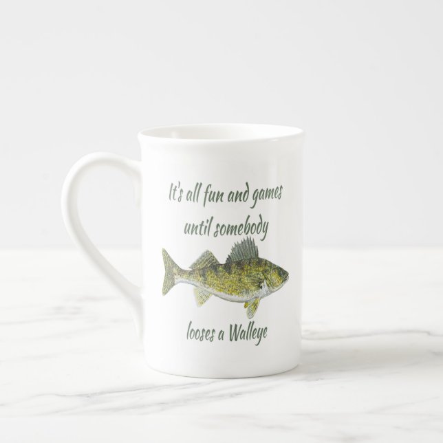 Funny Walleye Fishing Quote Bone China Mug (Left)