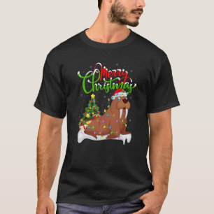 Funny Walrus Animal Lover Xmas Lighting Walrus Chr T-Shirt