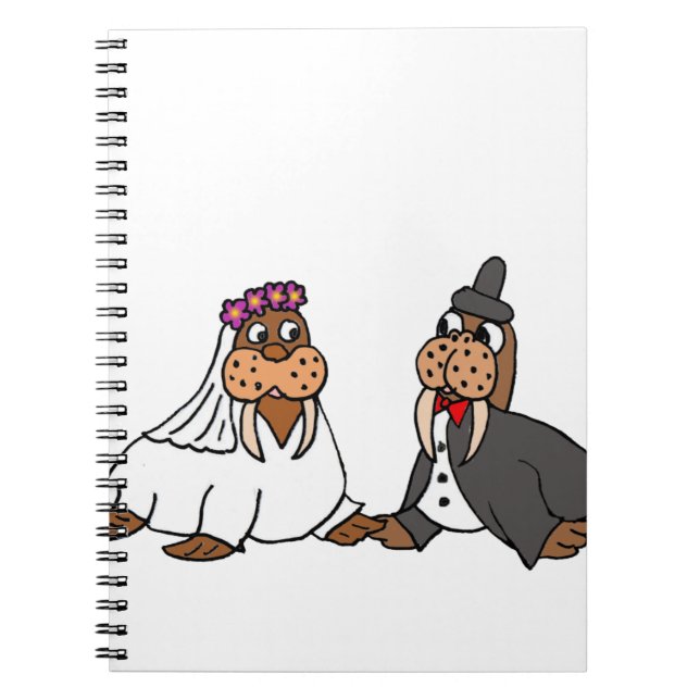 Funny Walrus Bride and Groom Wedding Notebook (Front)