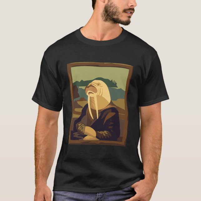 Funny Walrus Mona Lisa Art Parody T-Shirt (Front)