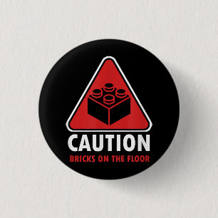 Funny Warning Caution Building Blocks Bricks On Fl 1 Inch Round Button