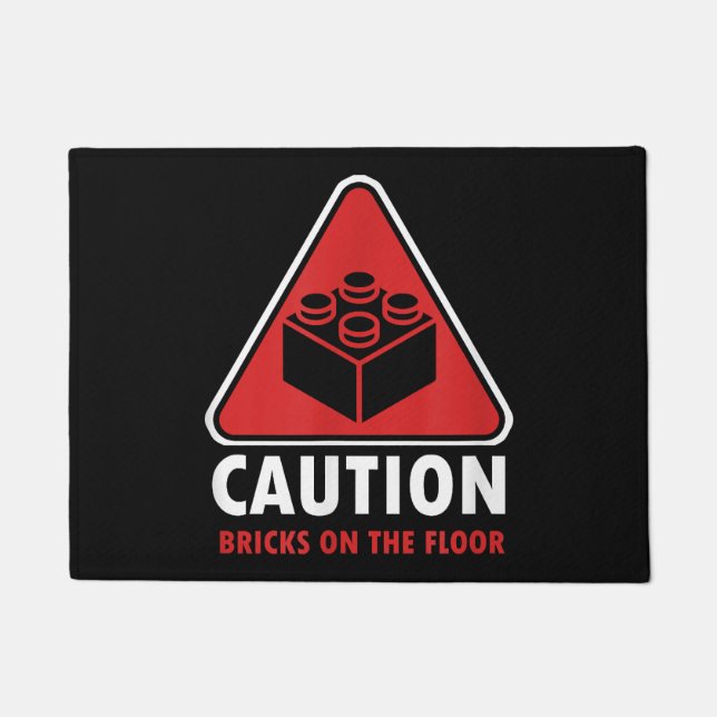 Funny Warning Caution Building Blocks Bricks On Fl Doormat (Front)