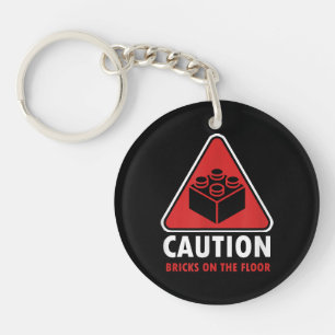 Funny Warning Caution Building Blocks Bricks On Fl Keychain